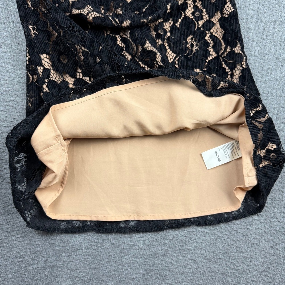 Free People Night Shimmer Lace Mini Dress Black Nude V-Neck OB1085702 Size 6 - Picture 5 of 8